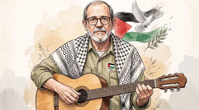 Silvio Rodríguez, catautor cubano, canta por el fin del genocidio en Palestina en la Jornada internacional de conciertos y recitales «Con Silvio le cantamos a Palestina»